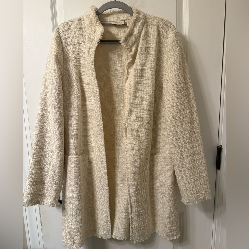 Chico's Textured Tweed Cream Cape Blazer